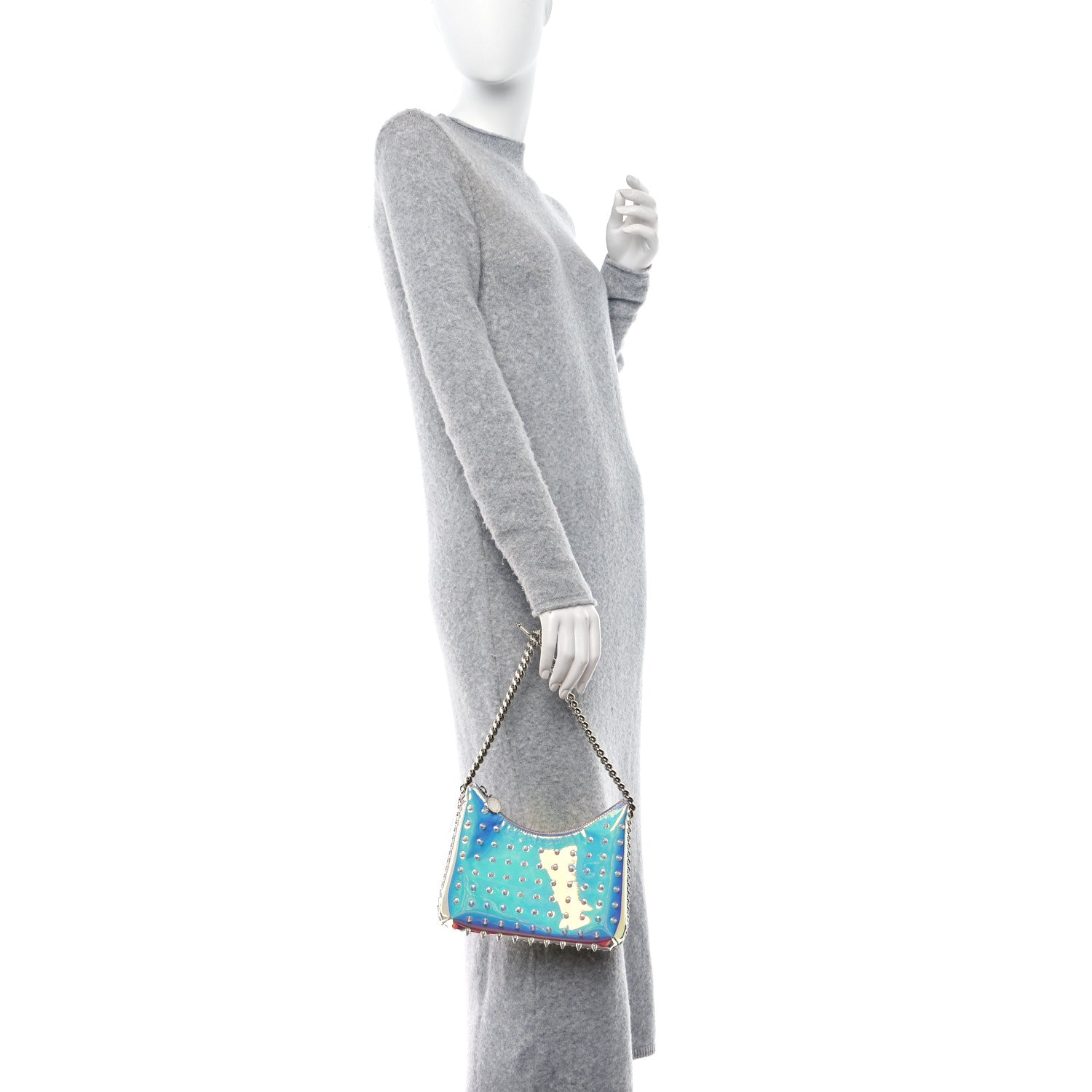 Stella McCartney Holographic Faux Leather Mini Zip Spike Falabella Silver 2 of 9