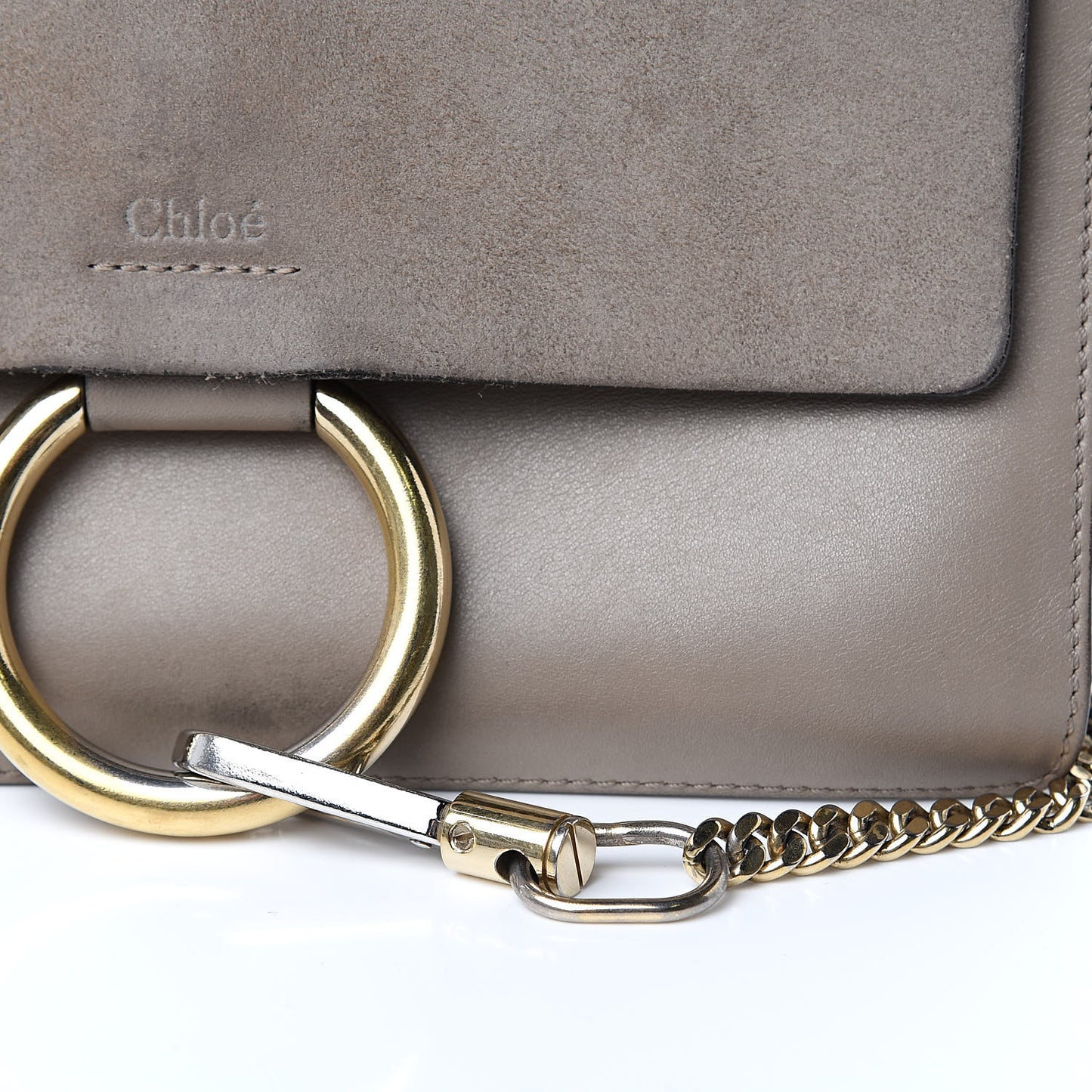 Suede Calfskin Small Faye Shoulder Bag Motty Grey