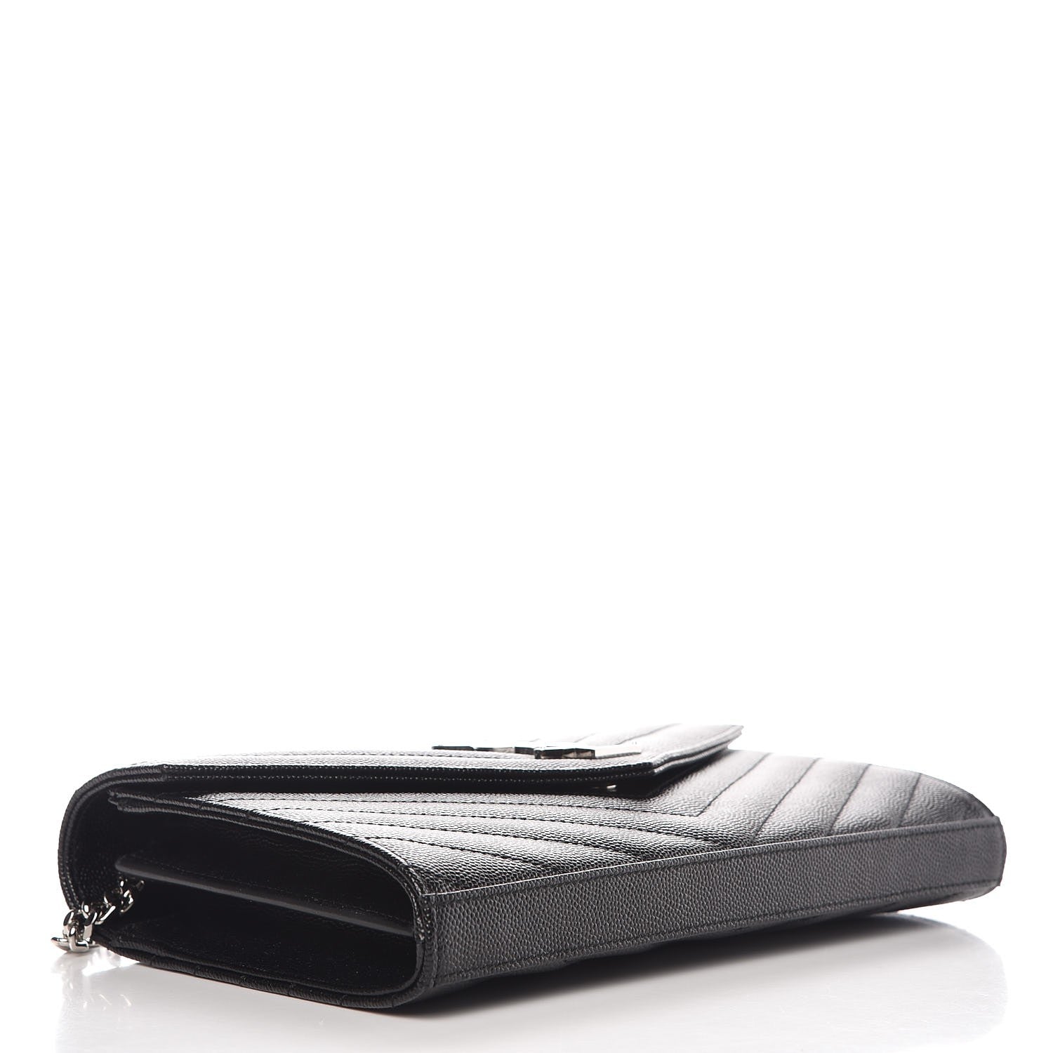 Saint Laurent Grain De Poudre Matelasse Chevron Monogram Chain Wallet Black 4 of 7