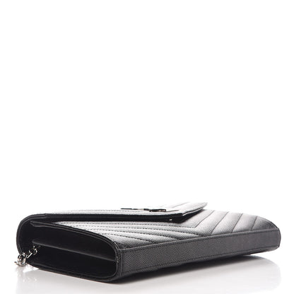 Saint Laurent Grain De Poudre Matelasse Chevron Monogram Chain Wallet Black 4 of 7
