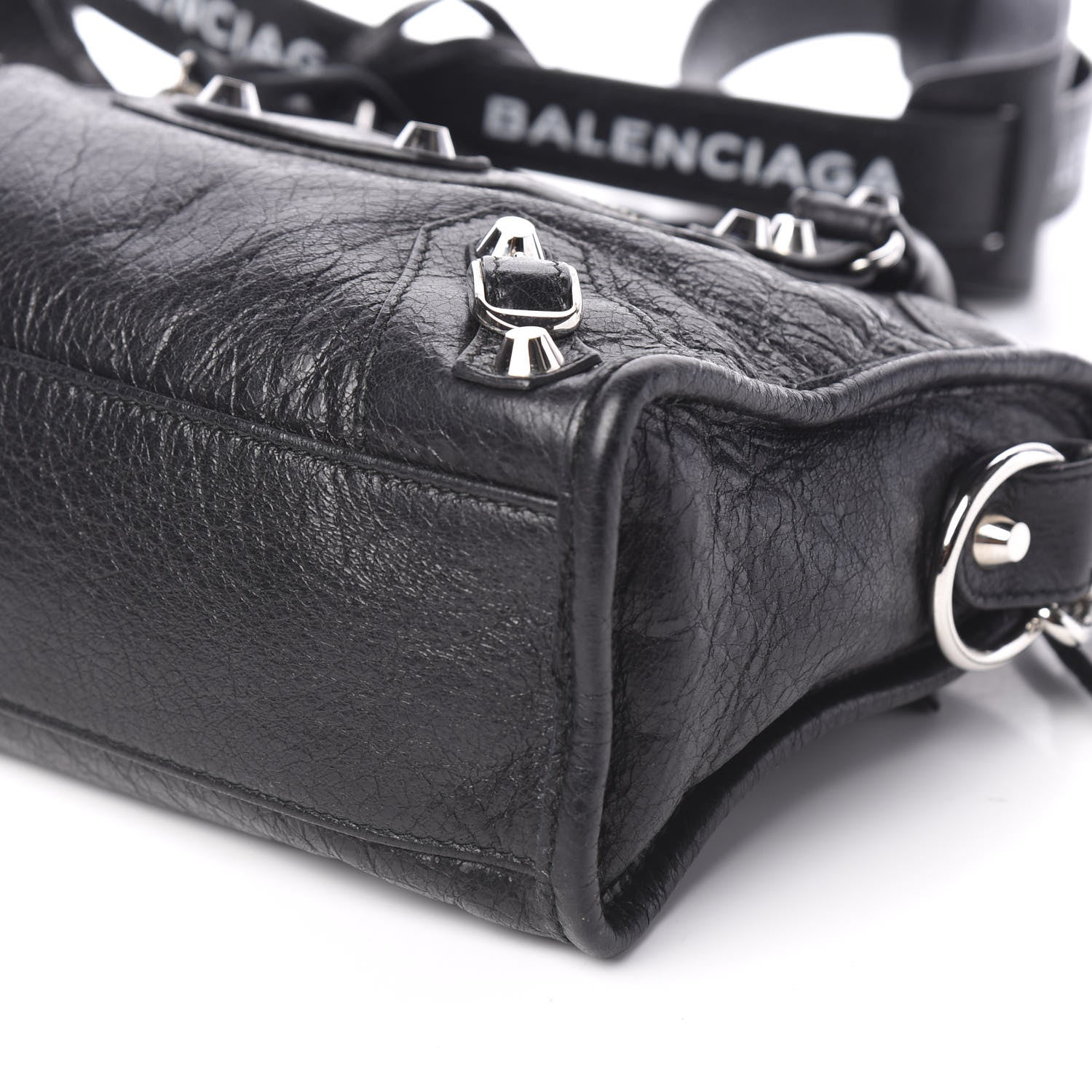 Balenciaga Agneau Classic Silver Hardware Mini City Logo Strap Black White 8 of 9