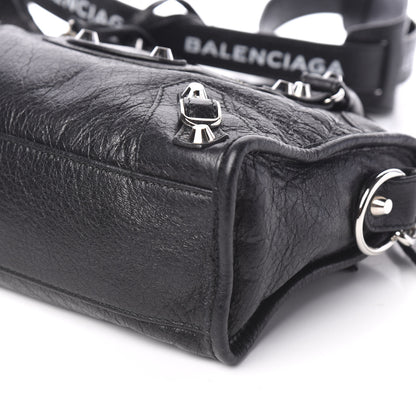 Balenciaga Agneau Classic Silver Hardware Mini City Logo Strap Black White 8 of 9