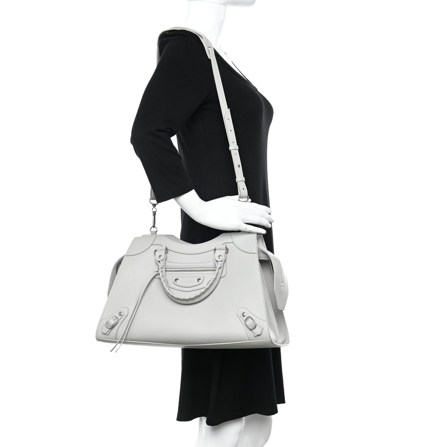 Grained Calfskin Silver Hardware Neo Classic City Light Grey