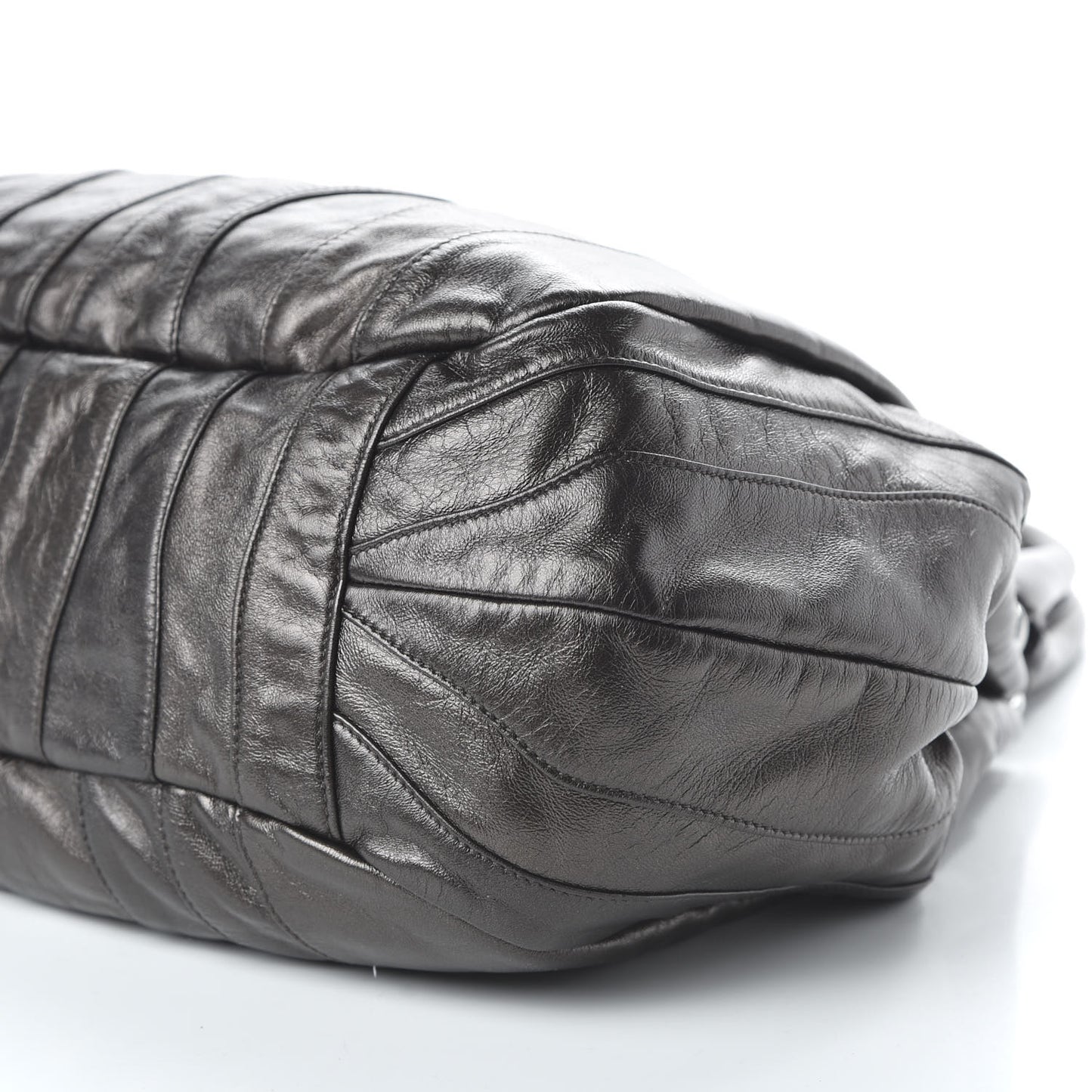 Metallic Nappa Tessuto Mordore Stripes Shoulder Bag Grey