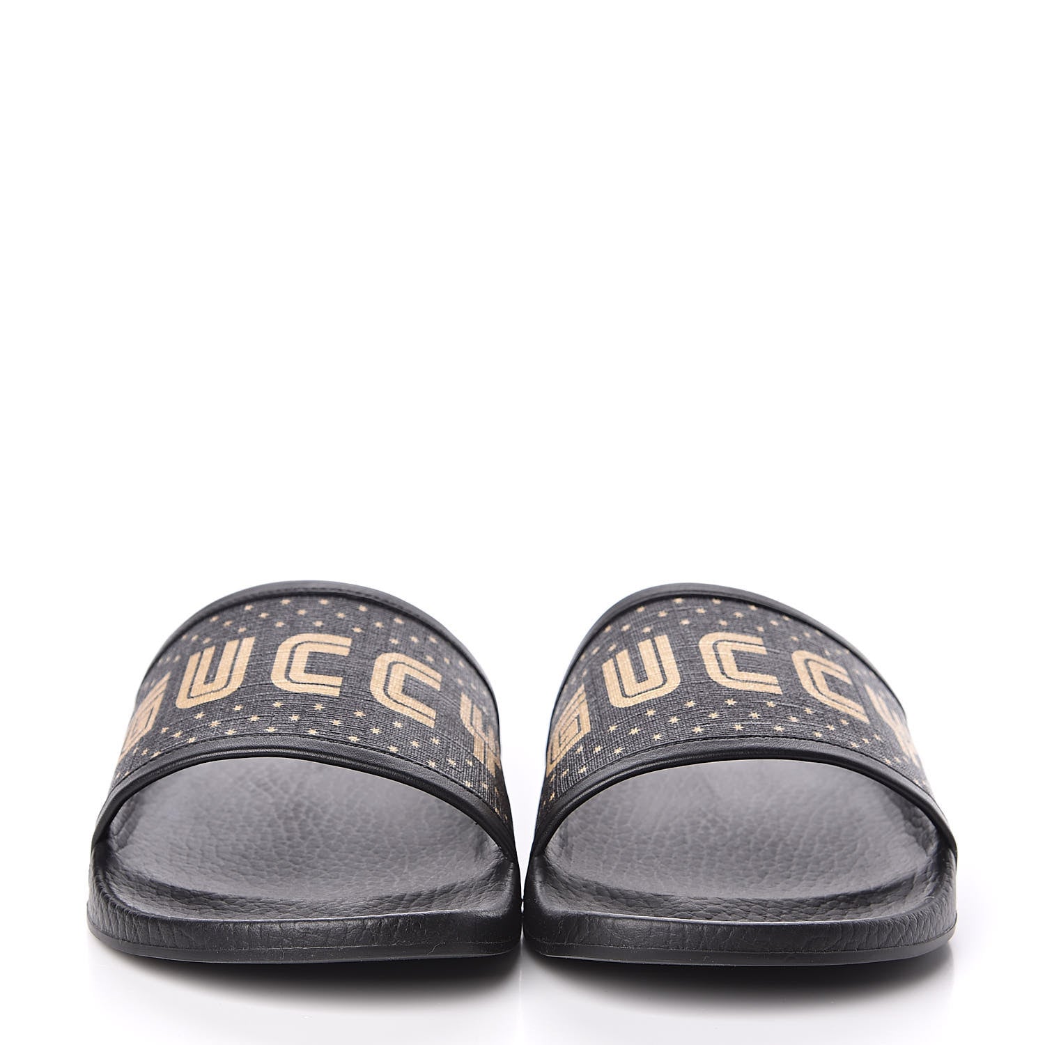 Gucci X SEGA Supreme Canvas GUCCY Stars Womens Slide Sandals 39 Black Gold 2 of 9