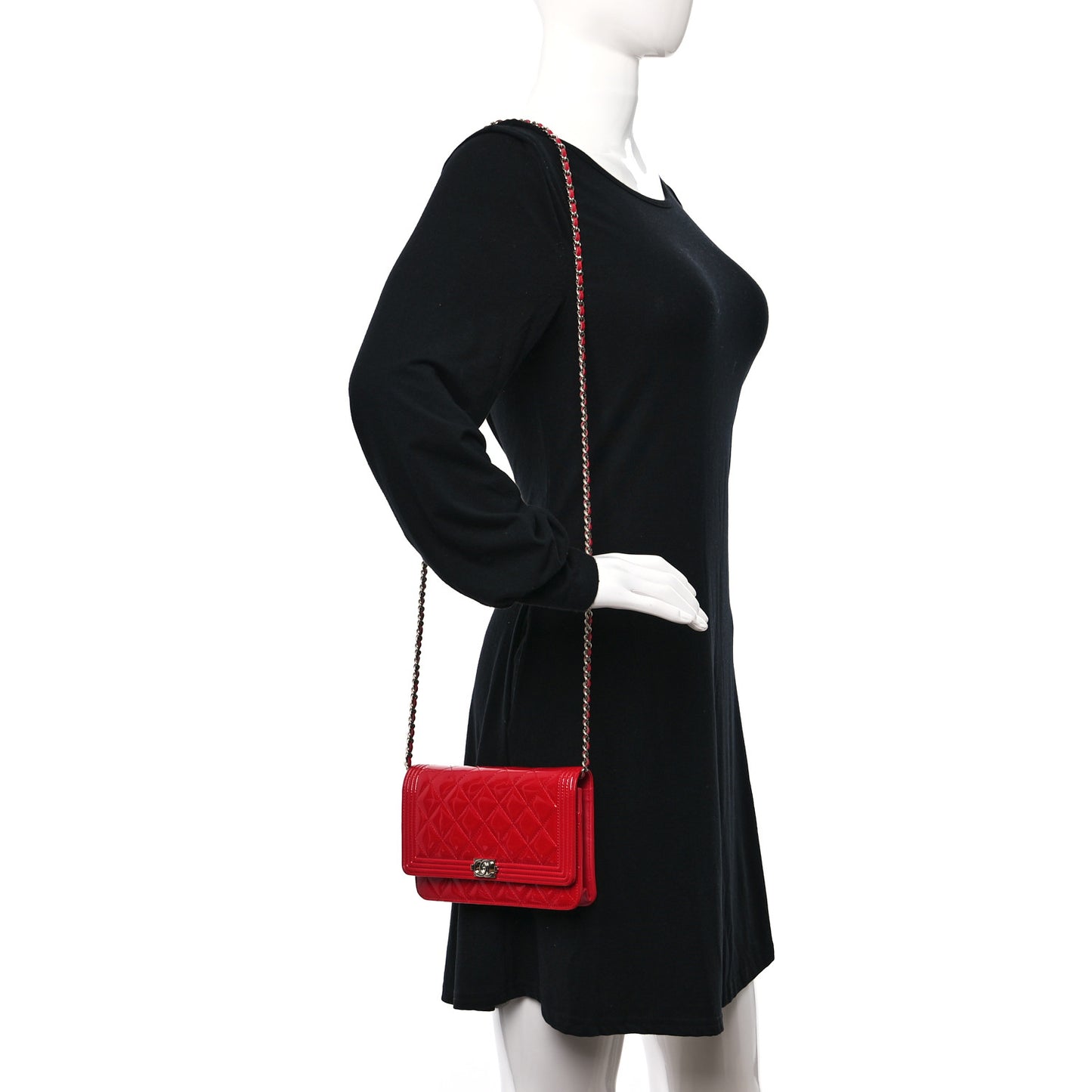 Patent Quilted Boy Wallet On Chain WOC Dark Pink