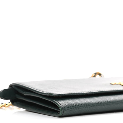Prada Saffiano Metal Oro Chain Wallet Smeraldo 8 of 9