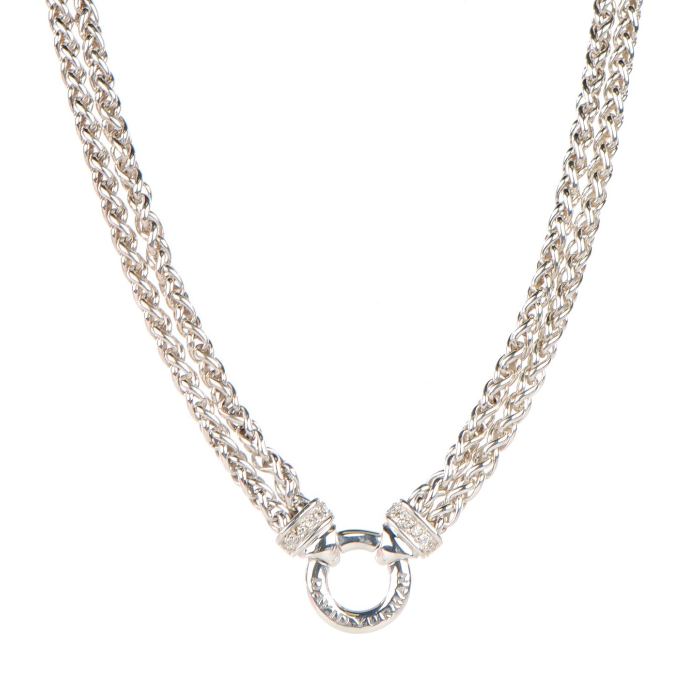 Sterling Silver Diamond 18mm Double Wheat Chain Necklace