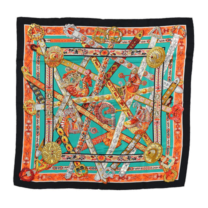 Hermes Silk Le Songe De La Licorne Scarf 90 Vert Orange Black 1 of 5