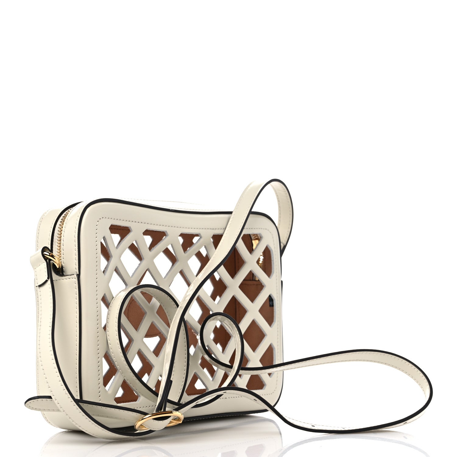 Gucci Canvas Calfskin Flora Infinity Cutout Shoulder Bag White Multicolor 5 of 13