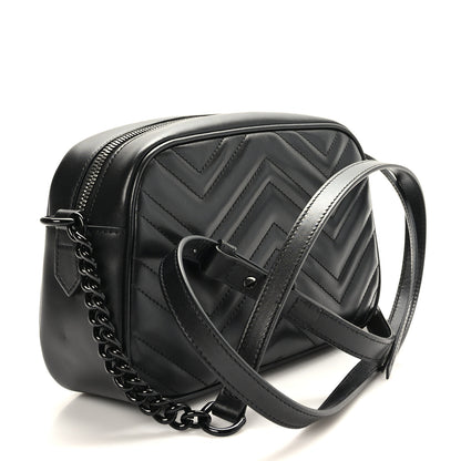 Gucci Calfskin Matelasse Monochrome Small GG Marmont Chain Shoulder Bag Black 3 of 8