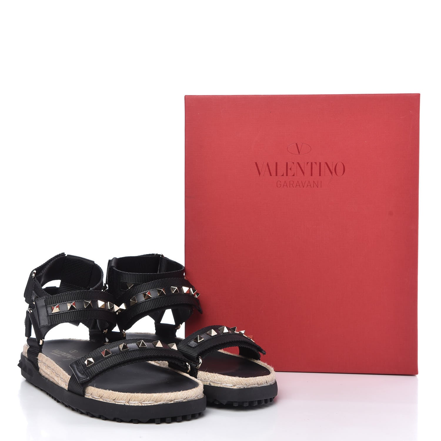 Valentino Garavani Nylon Rockstud Velcro Espadrille Sandals 39 Black 9 of 9