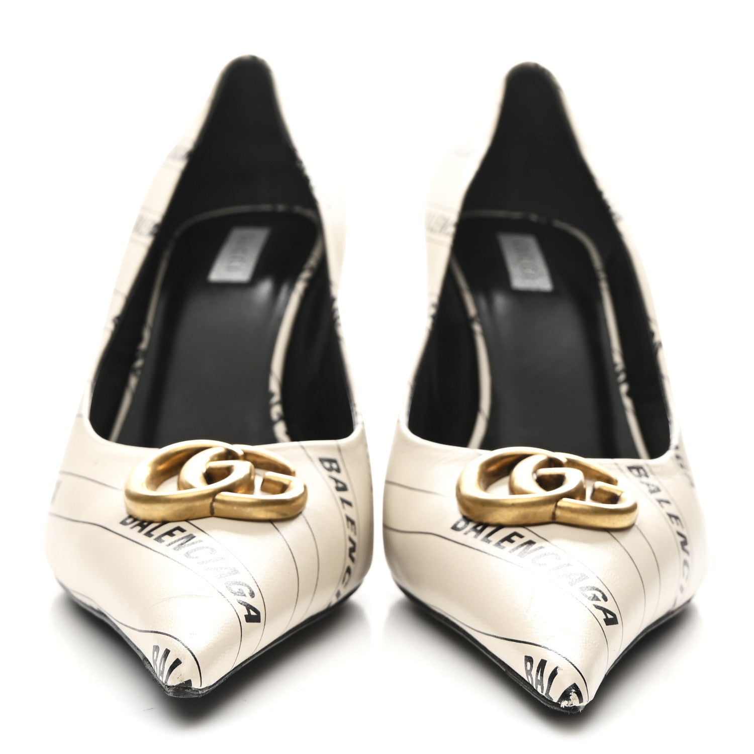 Gucci X BALENCIAGA Nappa Charlotte Allover Logo GG Pumps 38.5 Mystic White Black 3 of 9