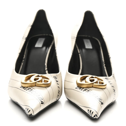 Gucci X BALENCIAGA Nappa Charlotte Allover Logo GG Pumps 38.5 Mystic White Black 3 of 9