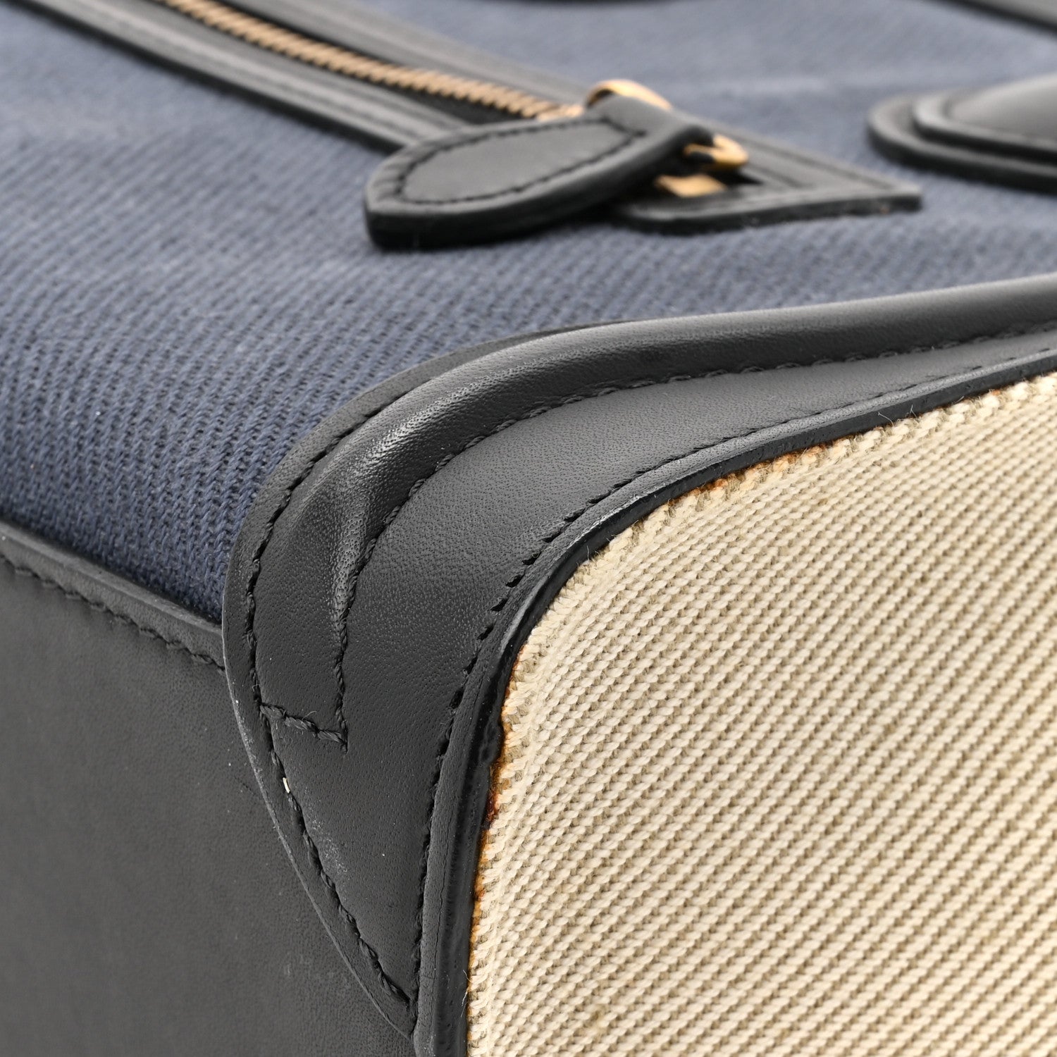Celine Natural Canvas Smooth Calfskin Nano Luggage Navy 10 of 13
