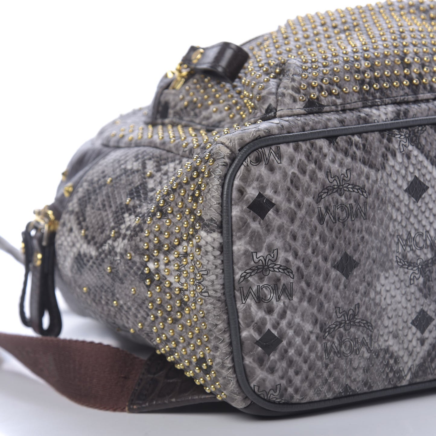 Visetos Snakeskin Printed Studded Small Stark Backpack Light Grey