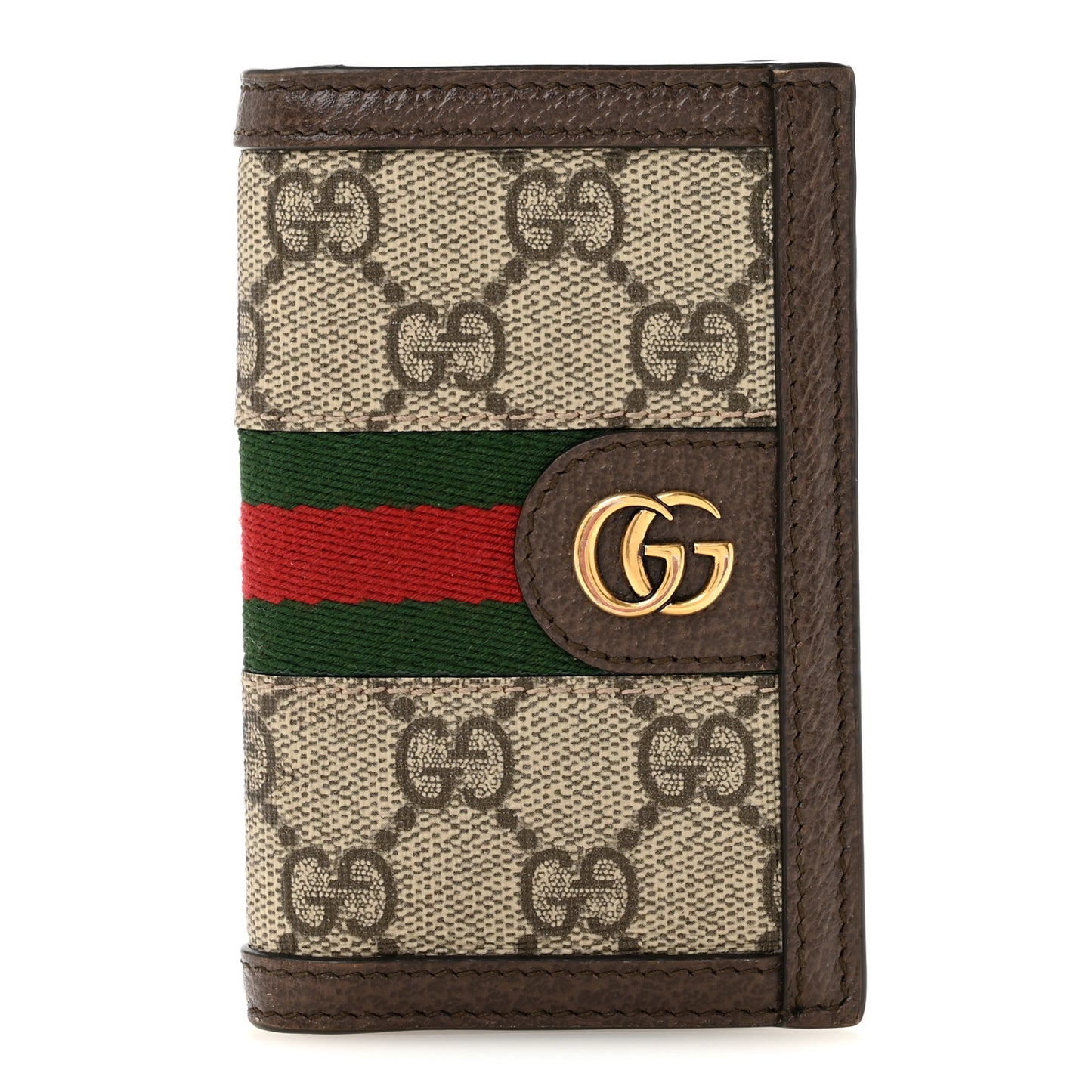GG Supreme Monogram Web Ophidia Card Case Beige Ebony Electric Green