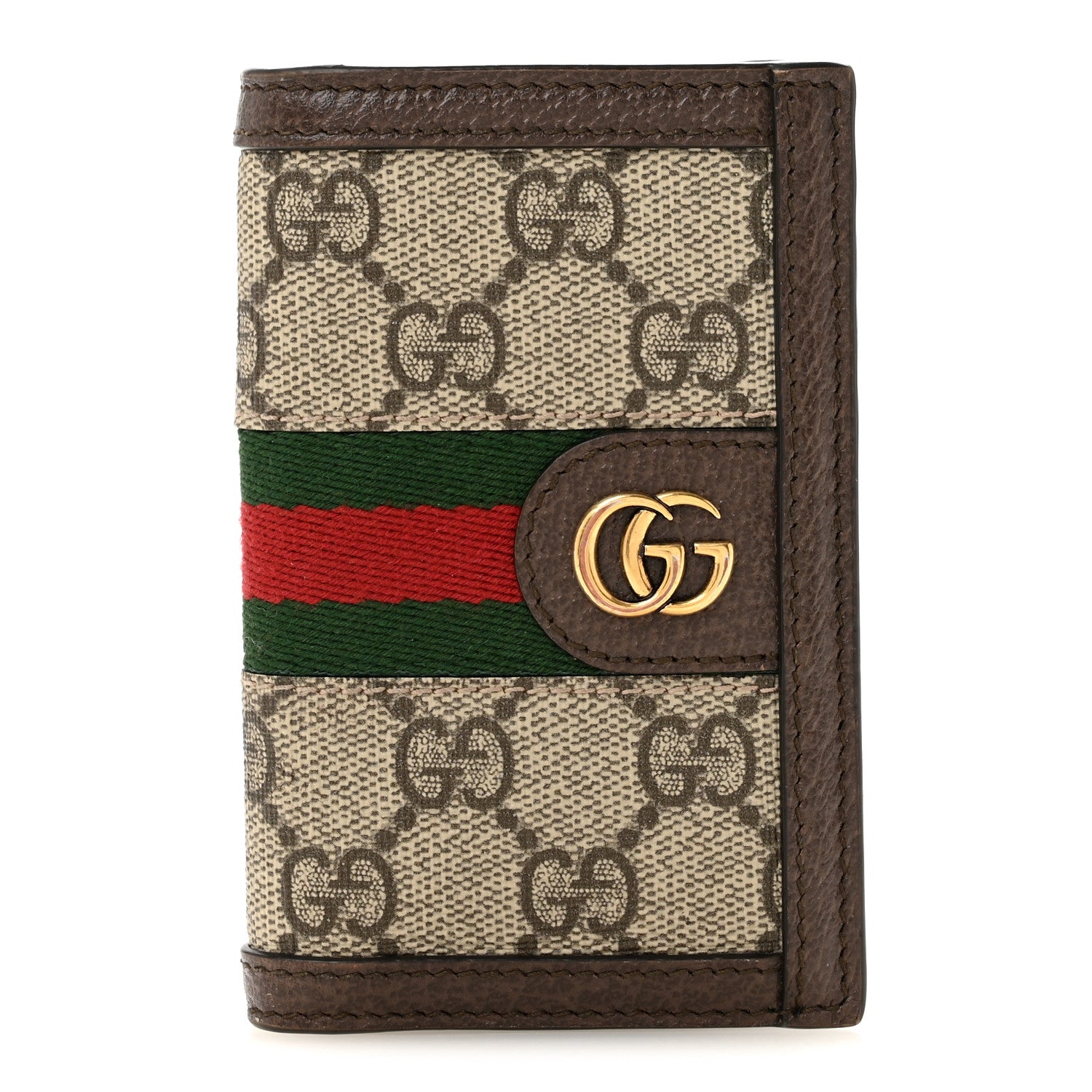 Gucci GG Supreme Monogram Web Ophidia Card Case Beige Ebony Electric Green 1 of 8