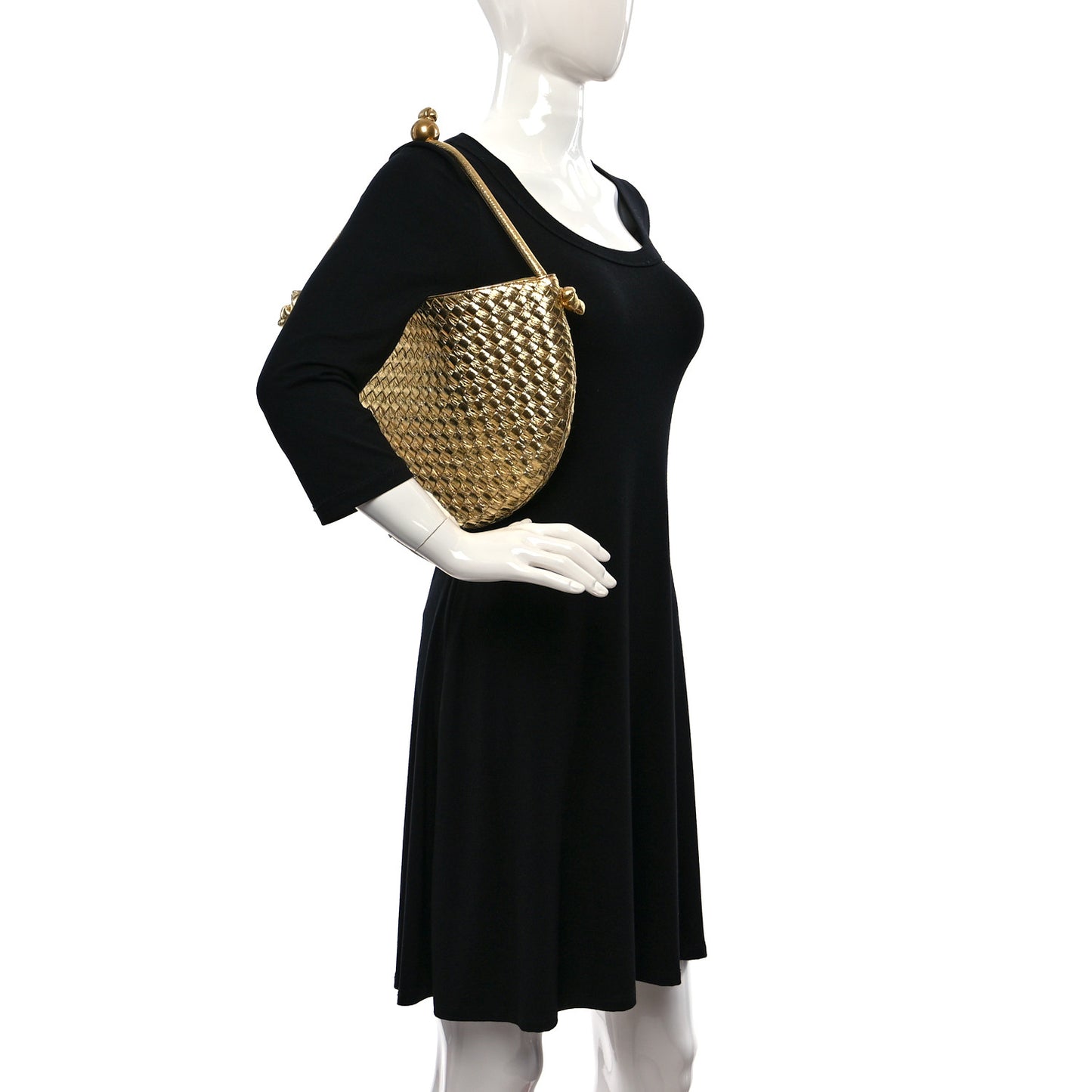 Metallic Nappa Intrecciato Medium Turn Pouch Gold