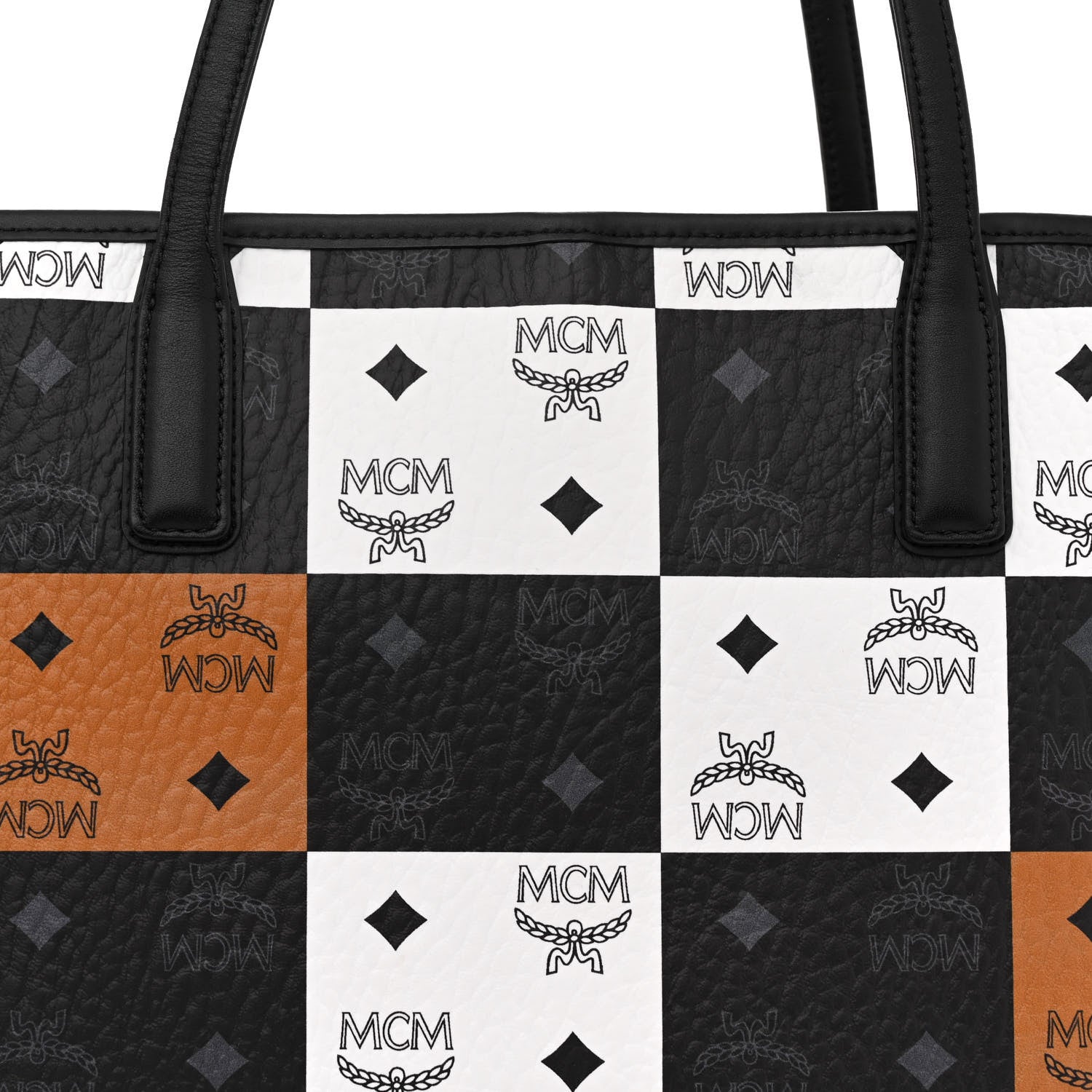 MCM Checkerboard Visetos Medium Aren Shopper Tote Black White