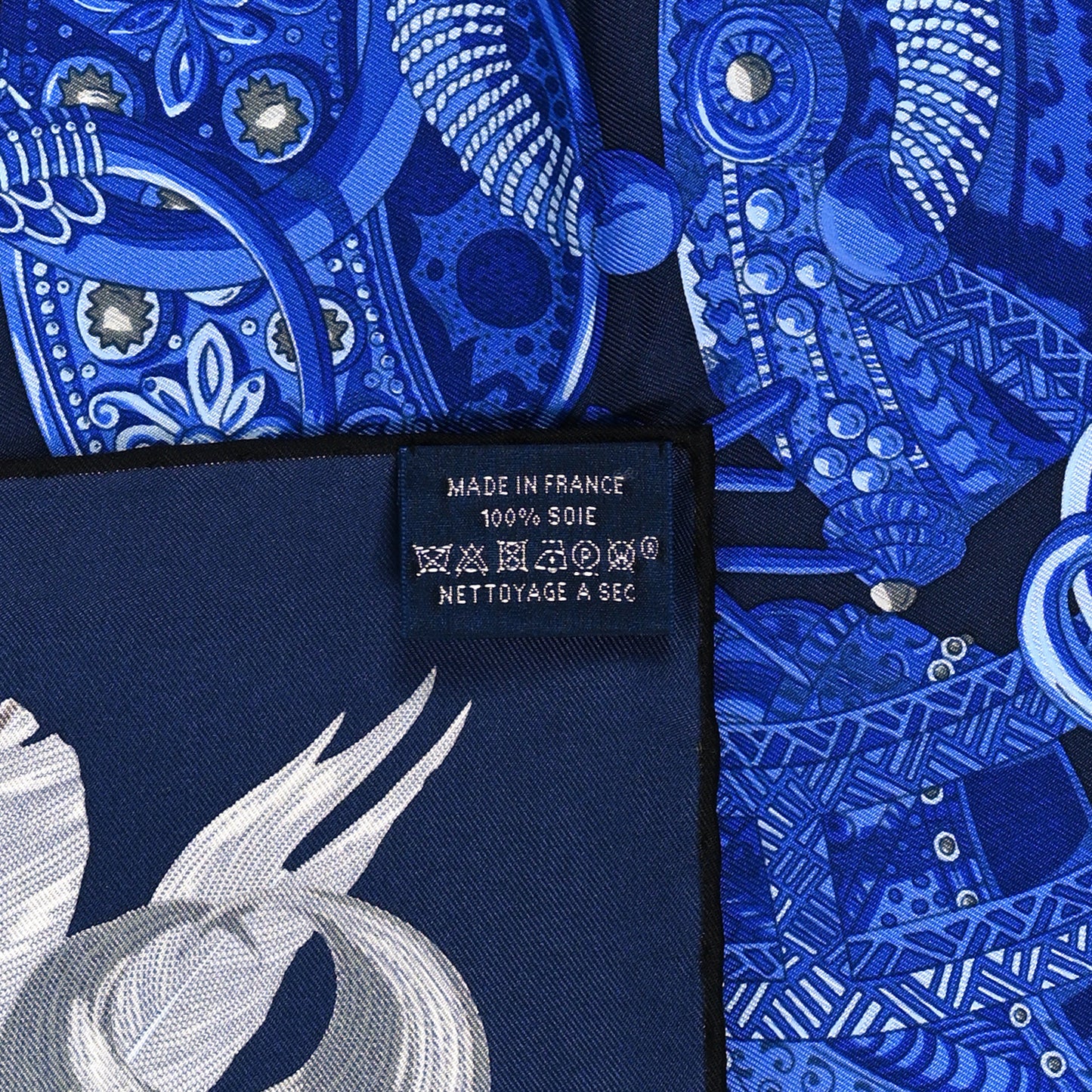 Silk Bracelets de Lumiere Scarf 90 Marine Bleu Dur Gris