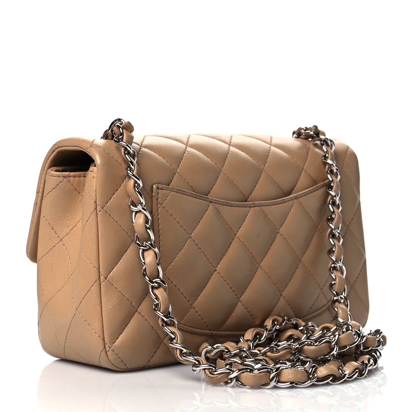 Lambskin Quilted Mini Rectangular Flap Beige