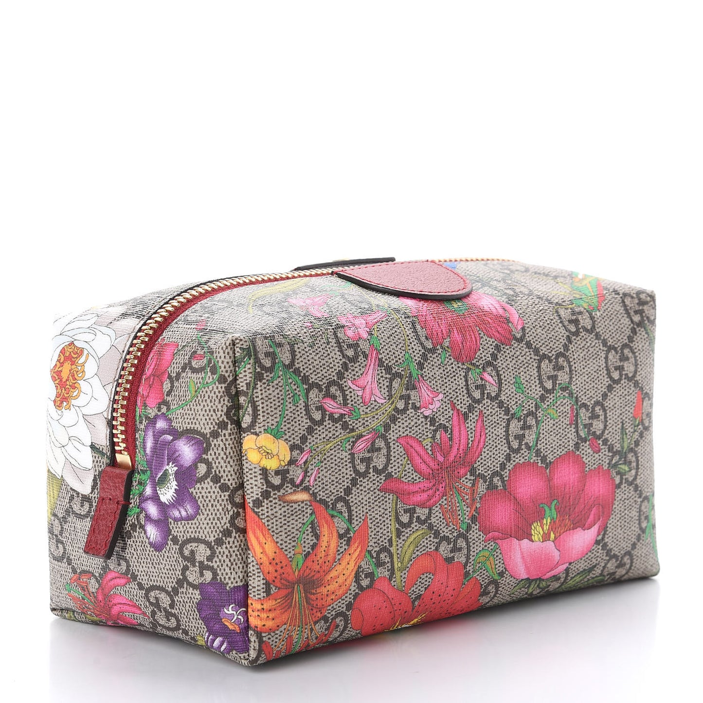 Soft GG Supreme Monogram Flora Calfskin Medium Ophidia Cosmetic Case Beige Ebony Multicolor Rosso