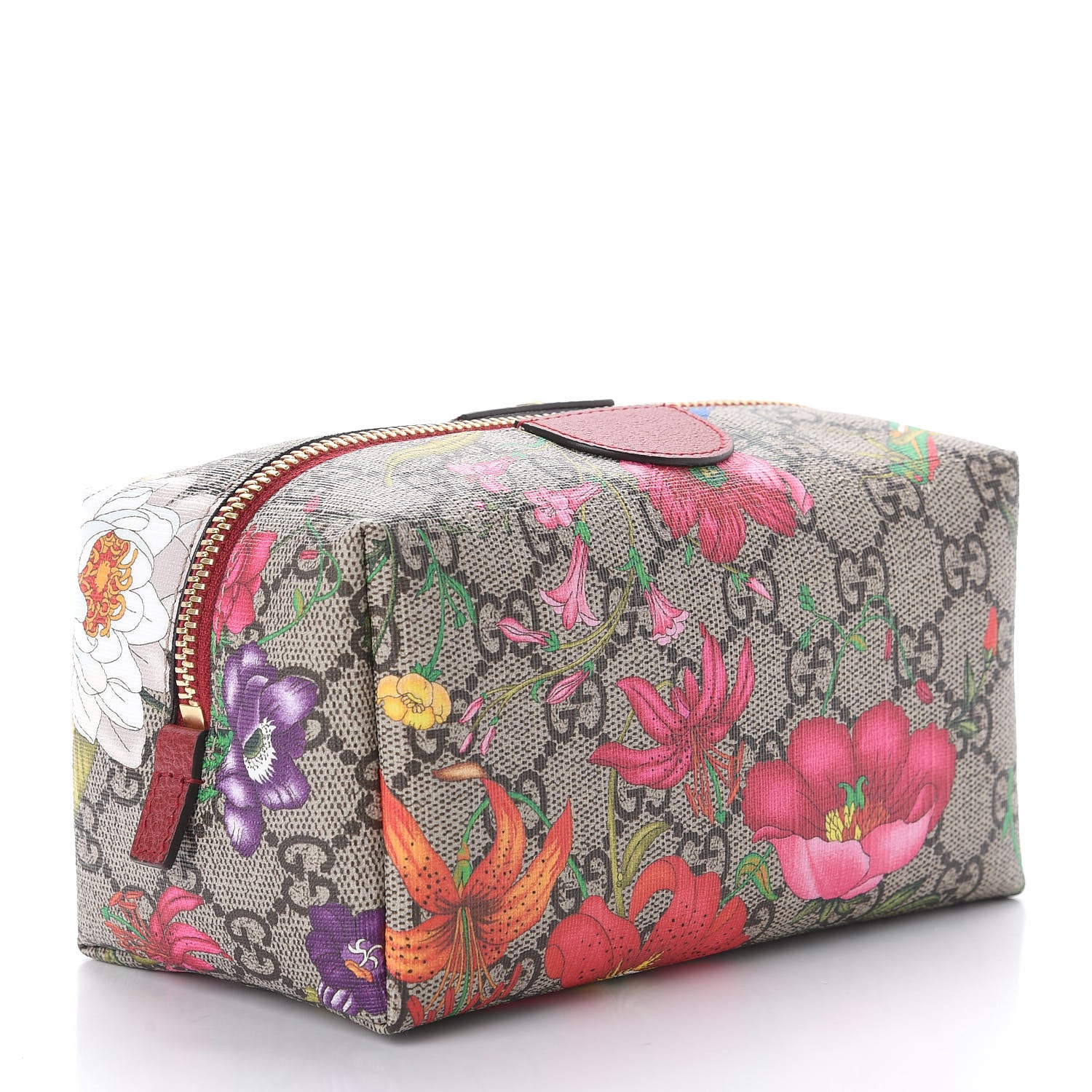 Gucci Soft GG Supreme Monogram Flora Calfskin Medium Ophidia Cosmetic Case Beige Ebony Multicolor Rosso 3 of 11