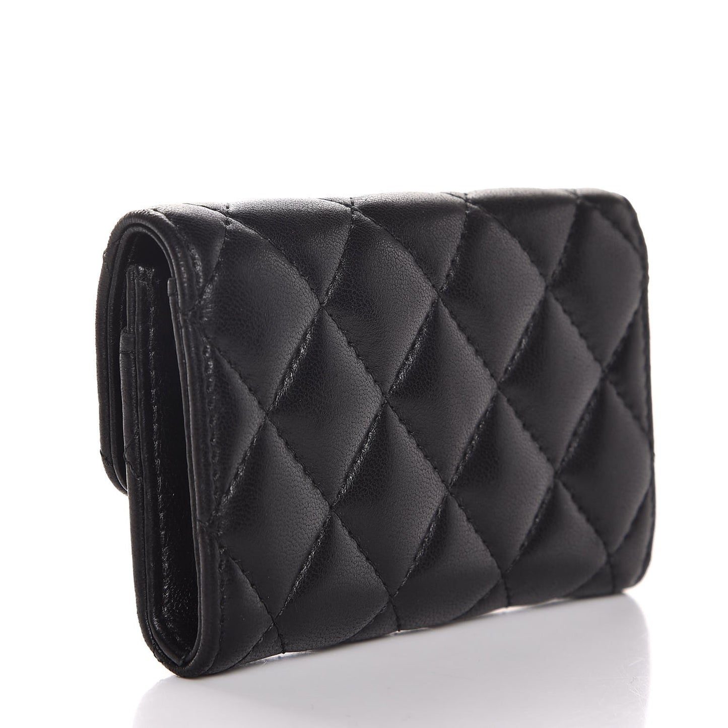 Lambskin Quilted Flap Card Holder Black