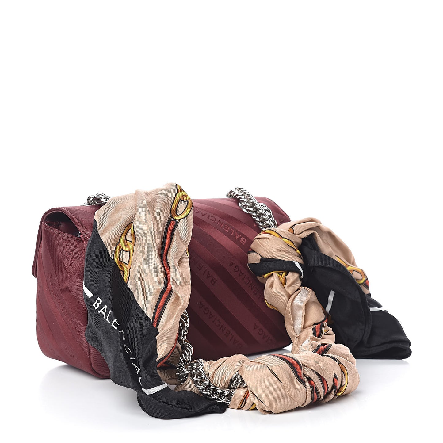 Nylon Jacquard Diagonal Logo Small Scarf Lock Chain Shoulder Bag Rouge Bordeaux Black Beige