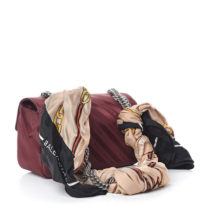Balenciaga Nylon Jacquard Diagonal Logo Small Scarf Lock Chain Shoulder Bag Rouge Bordeaux Black Beige 3 of 10