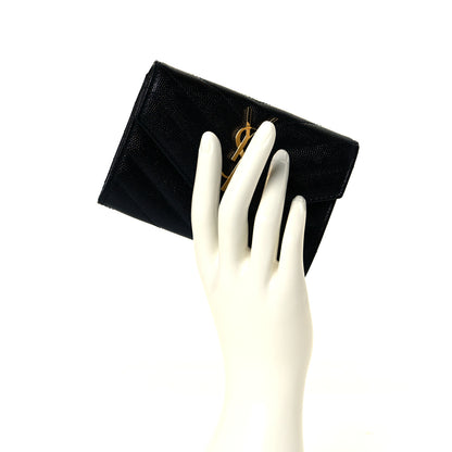 Saint Laurent Grain De Poudre Matelasse Chevron Small Monogram Envelope Wallet Black 2 of 8