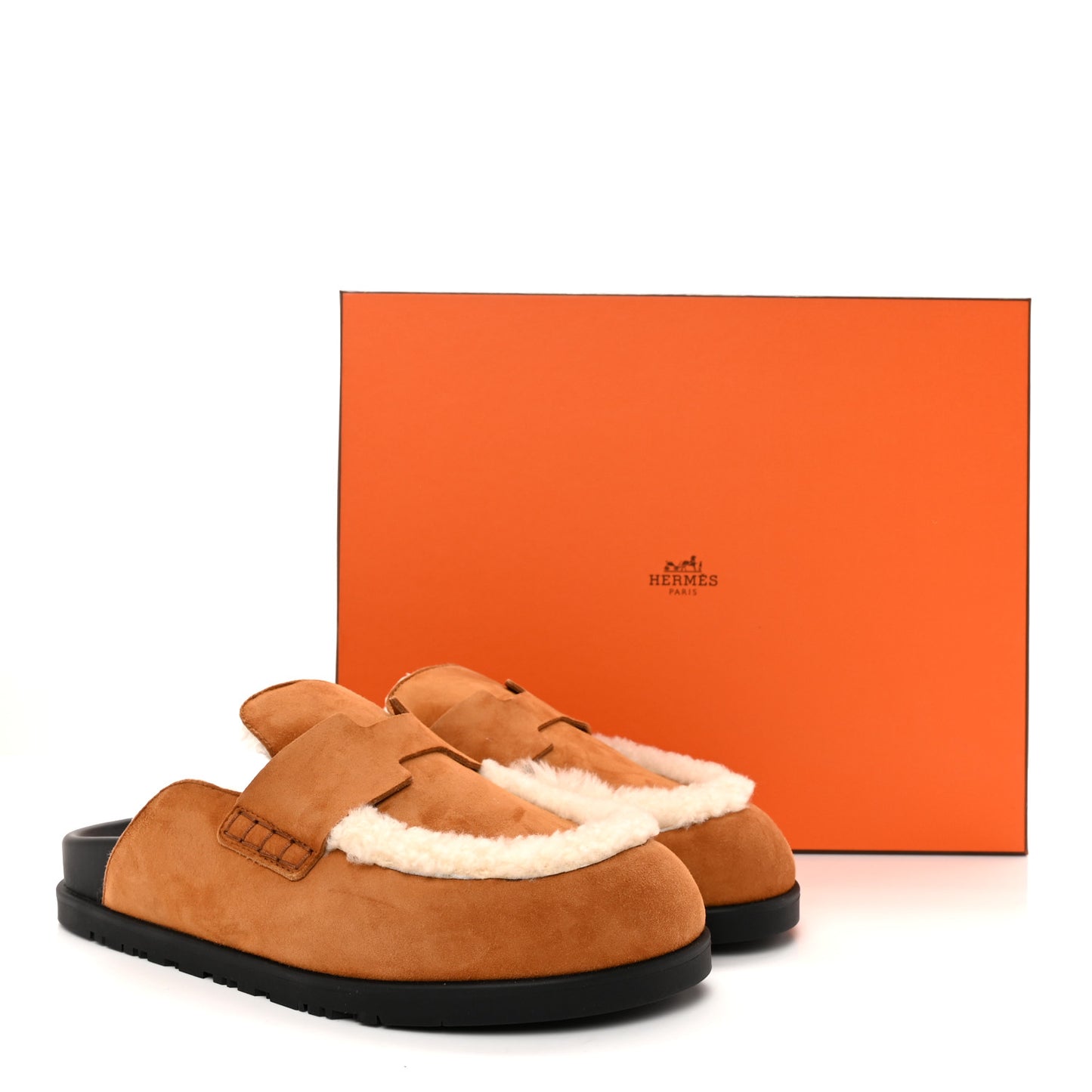 Suede Goatskin Shearling Mens Go Mules 40 Beige Kraft Ecru