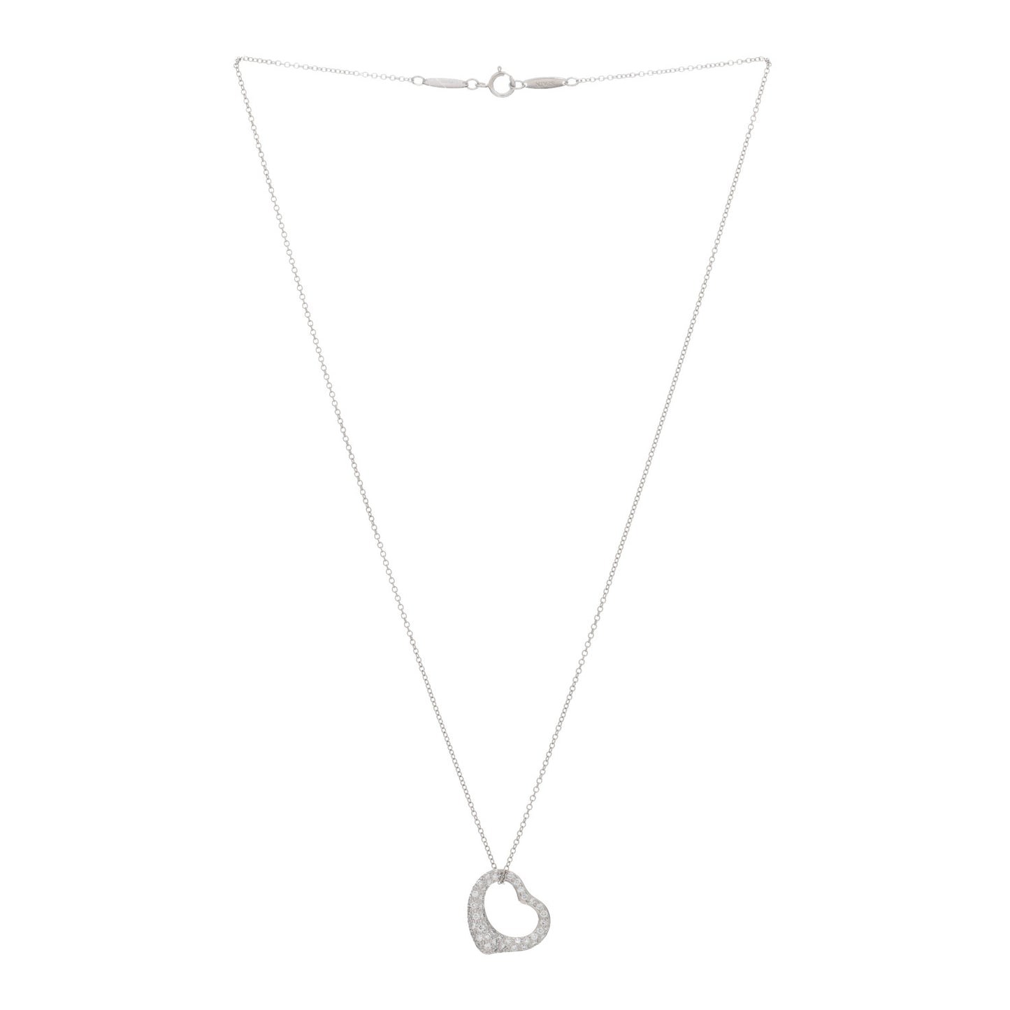 Platinum Diamond 16mm Elsa Peretti Open Heart Pave Pendant Necklace