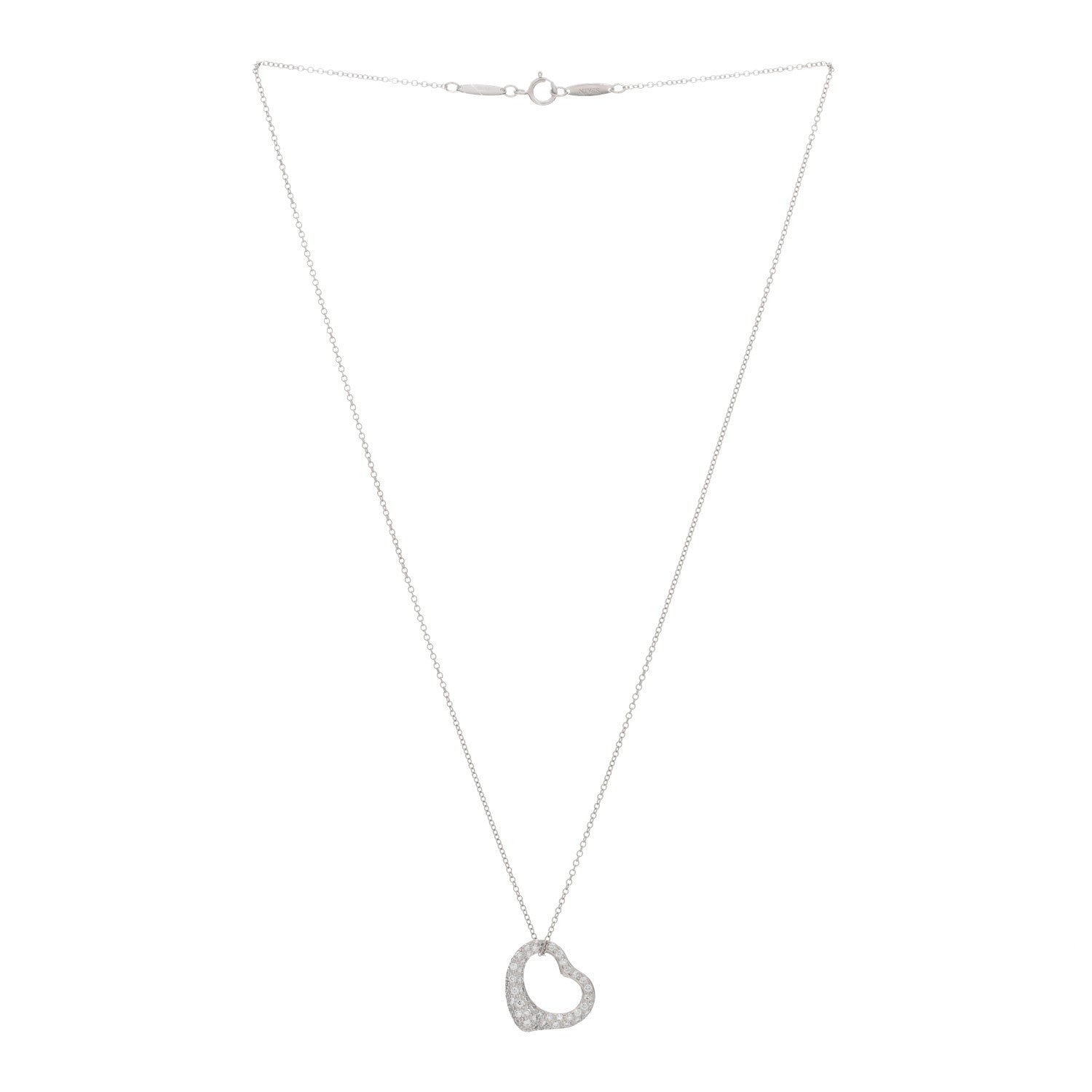 Tiffany Platinum Diamond 16mm Elsa Peretti Open Heart Pave Pendant Necklace 2 of 4
