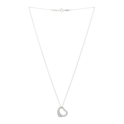 Tiffany Platinum Diamond 16mm Elsa Peretti Open Heart Pave Pendant Necklace 2 of 4