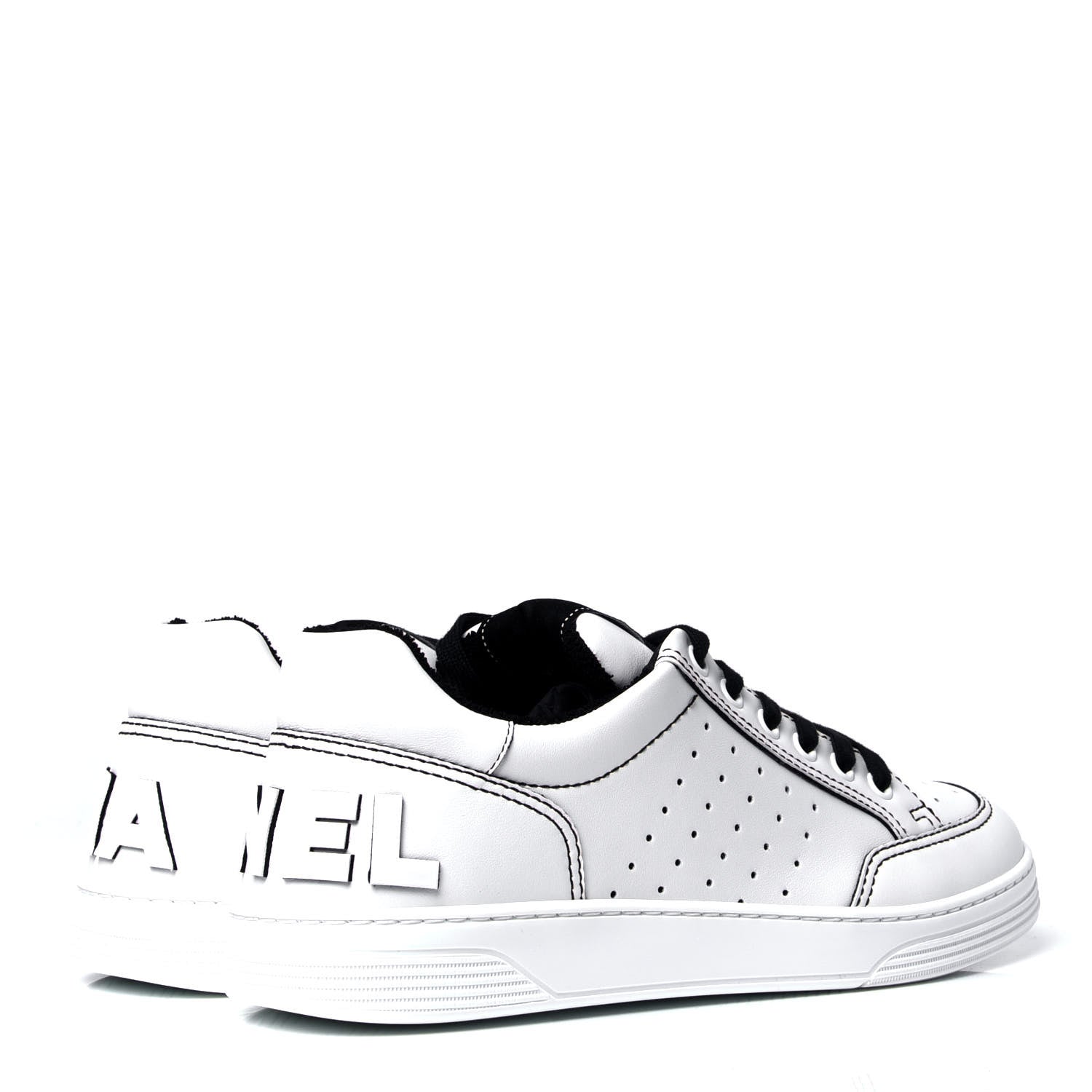 Chanel Calfskin Womens Logo Sneakers 40 White Black 3 of 6