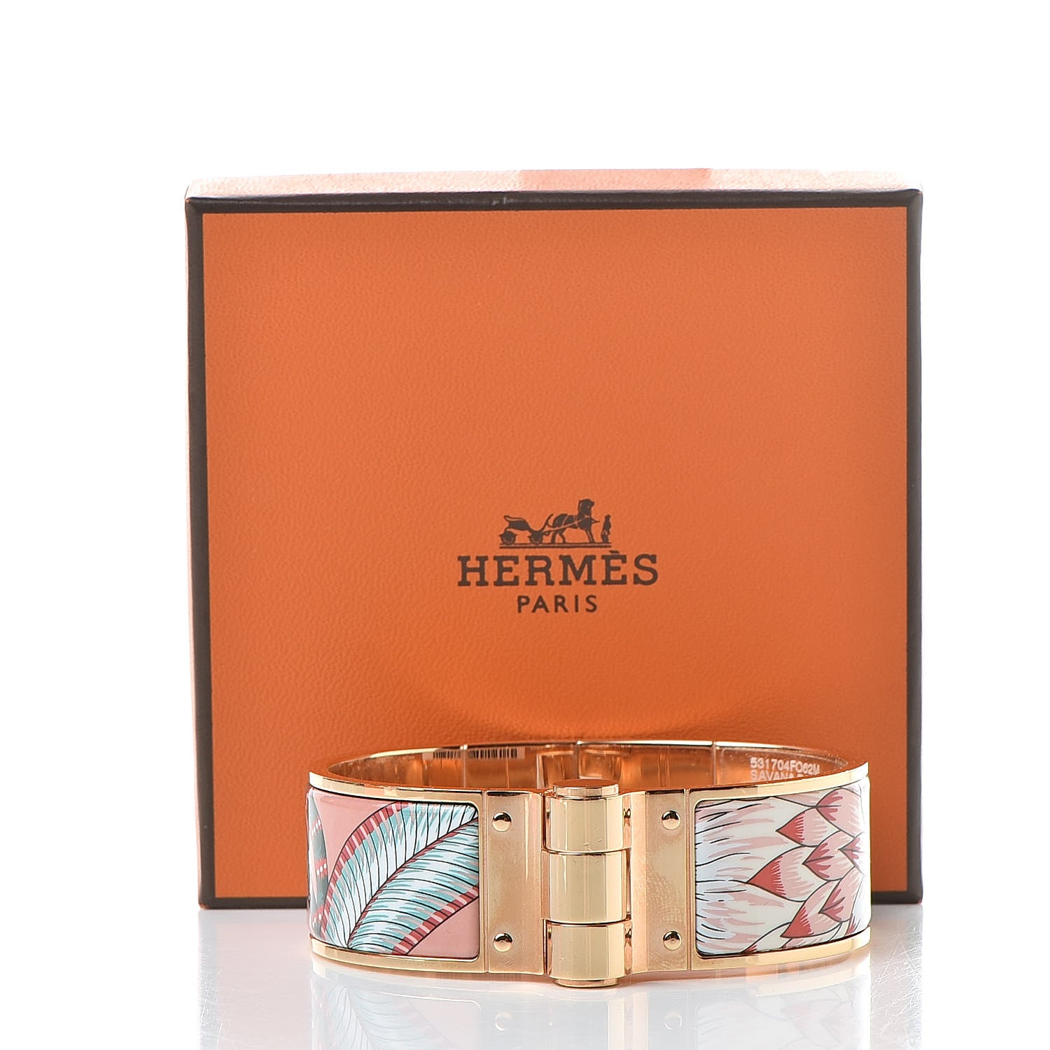 Hermes Enamel Printed Wide Charniere Savana Dance Hinged Bracelet M Baroque 6 of 6