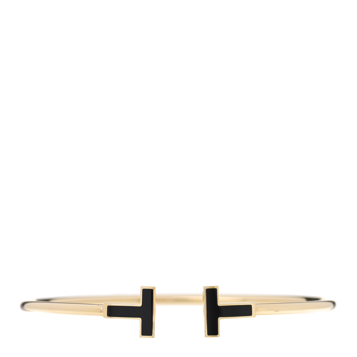 Tiffany 18K Yellow Gold Black Onyx T Wire Bracelet 1 of 4