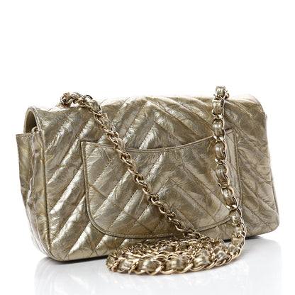 Chanel Patent Metallic Crumpled Calfskin Chevron Quilted Mini Rectangular Flap Gold 3 of 13