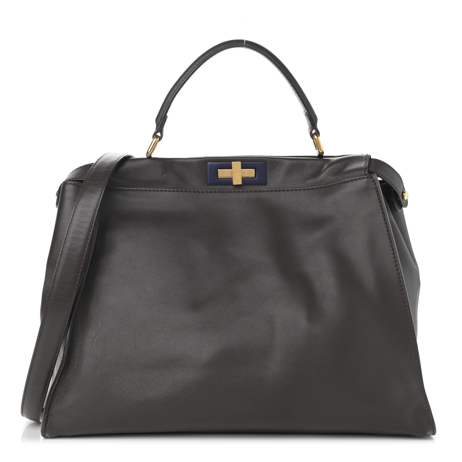 Fendi Vitello Dolce Marmol Large Peekaboo Iconic Satchel Ebano Blu Scuro 1 of 16