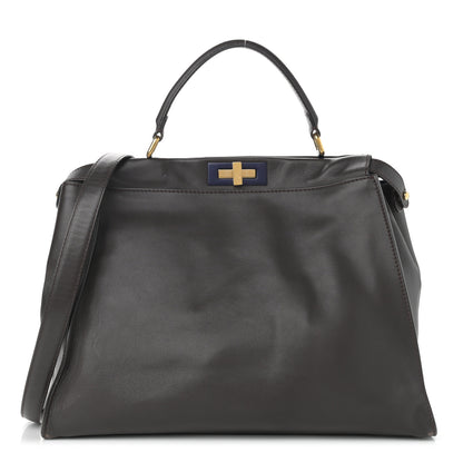 Fendi Vitello Dolce Marmol Large Peekaboo Iconic Satchel Ebano Blu Scuro 1 of 16