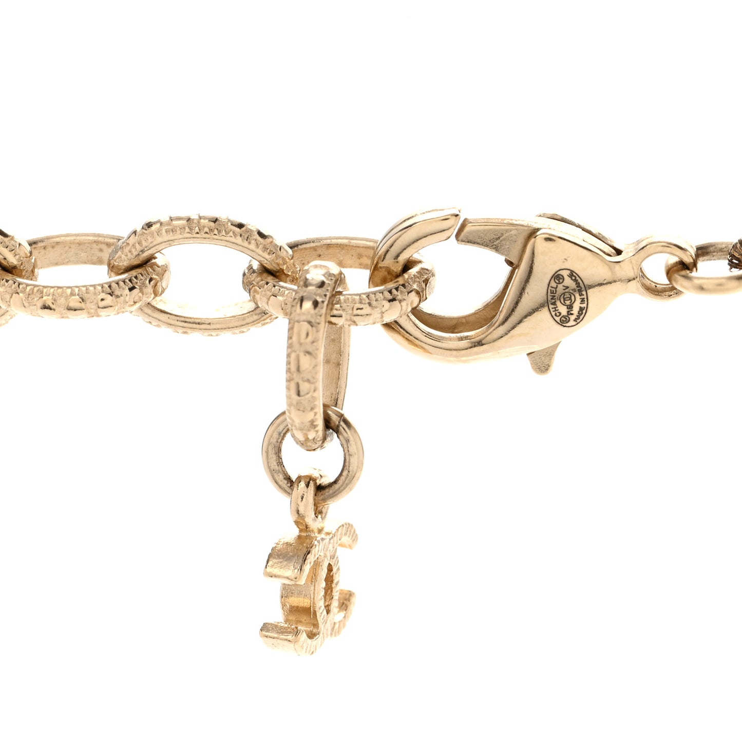 Pearl Baguette Crystal Long CC Necklace Gold