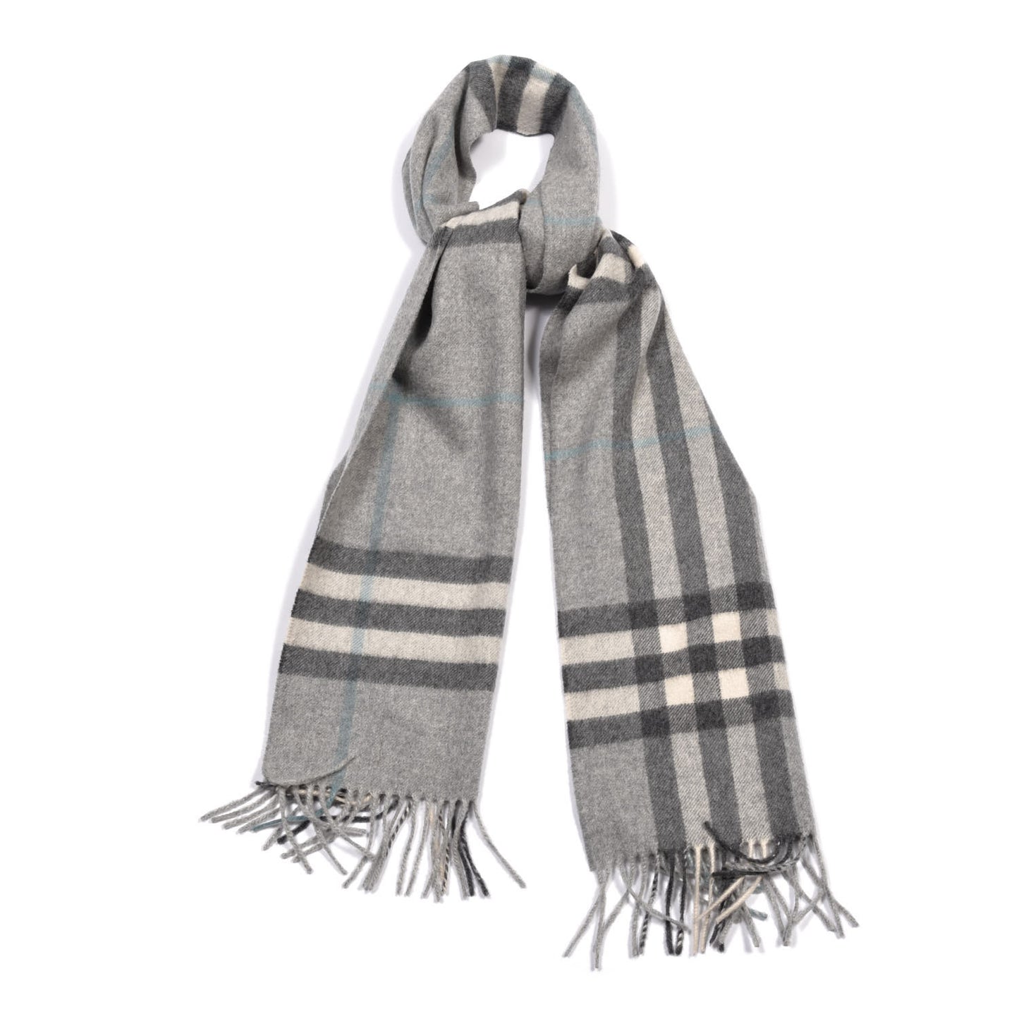 Cashmere Giant Check Fringe Scarf Pale Grey