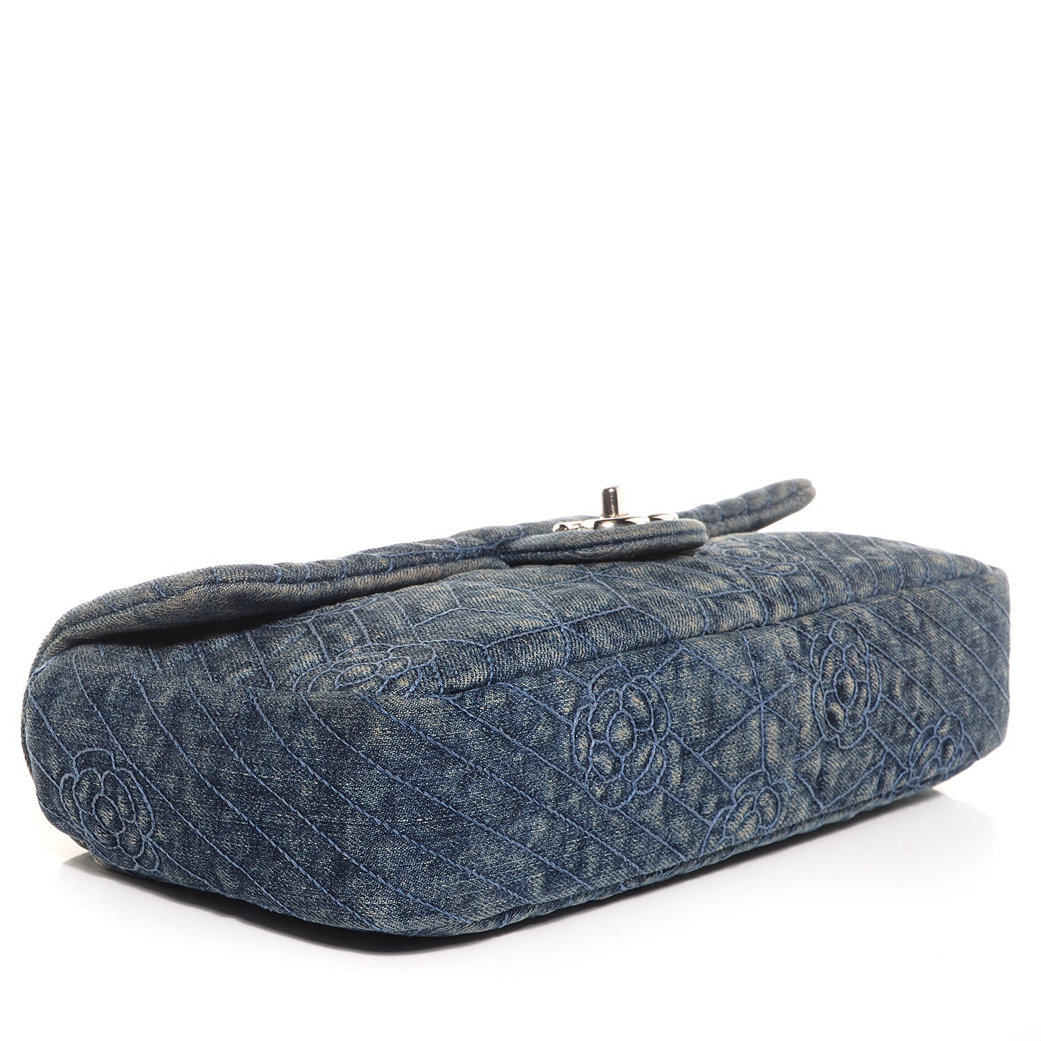 Chanel Denim Camellia Embroidered Flap Dark Blue 4 of 8