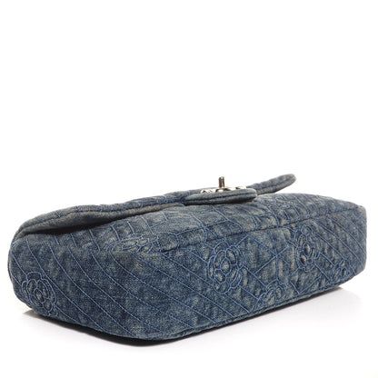 Chanel Denim Camellia Embroidered Flap Dark Blue 4 of 8