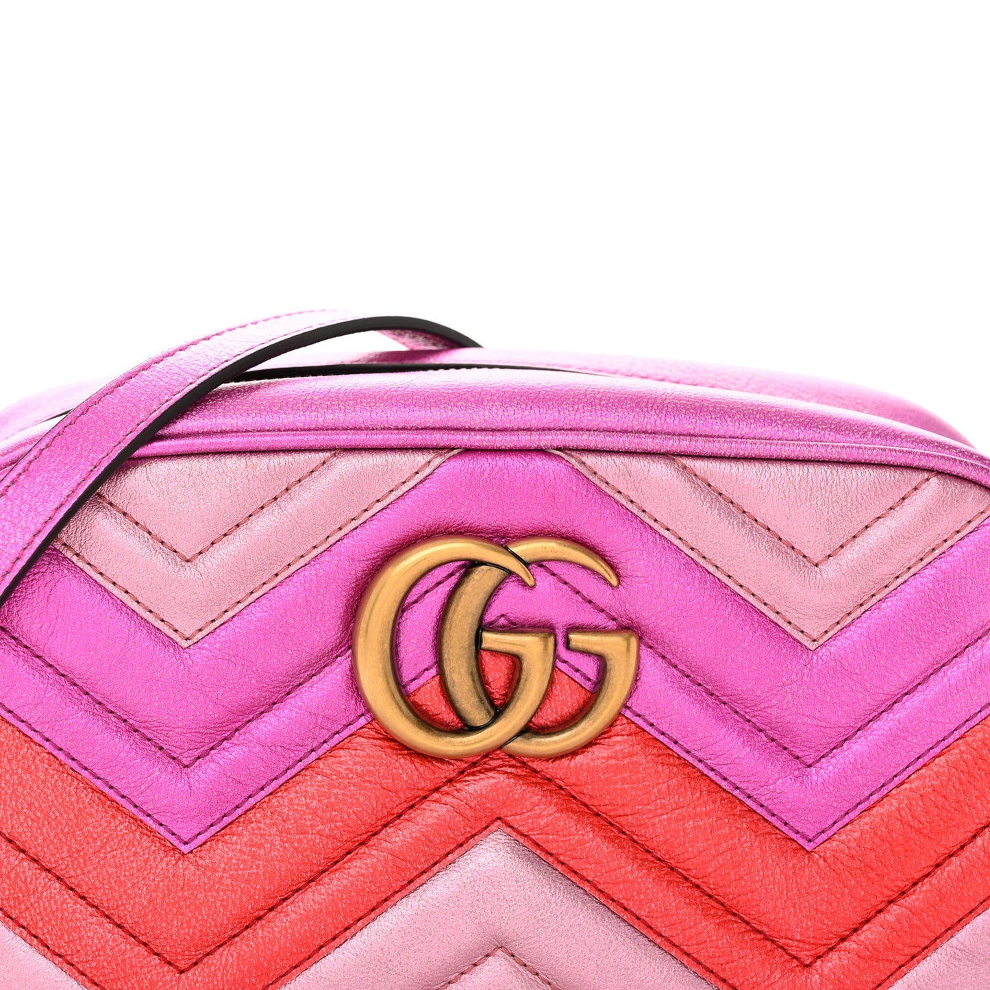 Laminated Nappa Matelasse Small GG Marmont Chain Shoulder Bag Fuxia Rosso Rosa