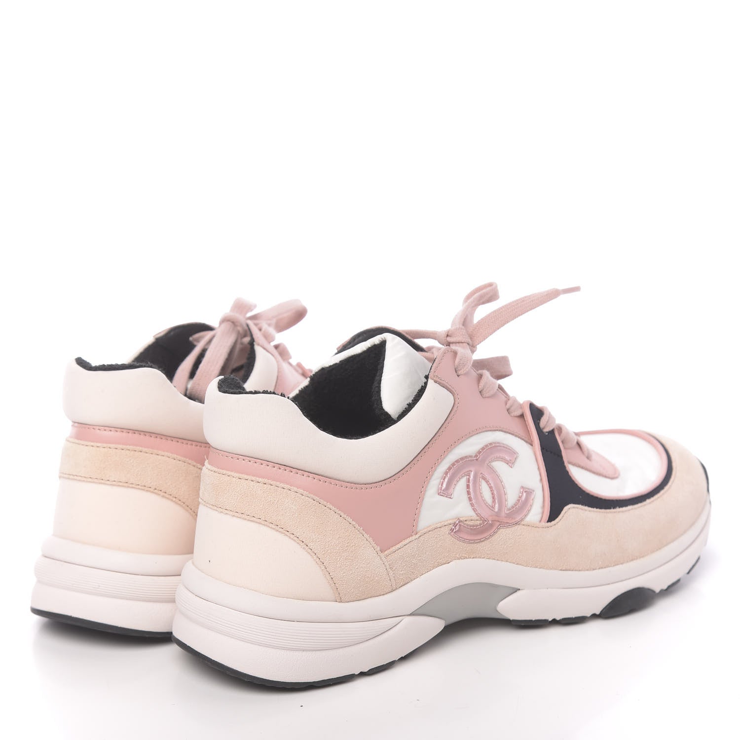 Chanel Nylon Lambskin Suede Calfskin CC Sneakers 41 Pink 4 of 8