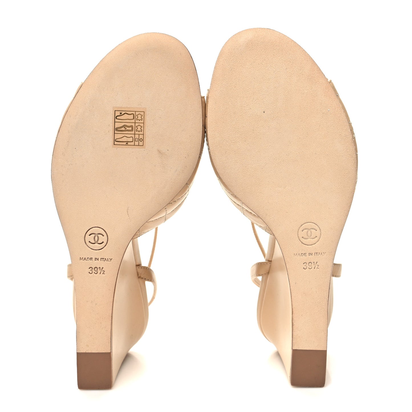 Lambskin Quilted Wedge Sandals 39.5 Beige