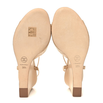 Chanel Lambskin Quilted Wedge Sandals 39.5 Beige 5 of 8